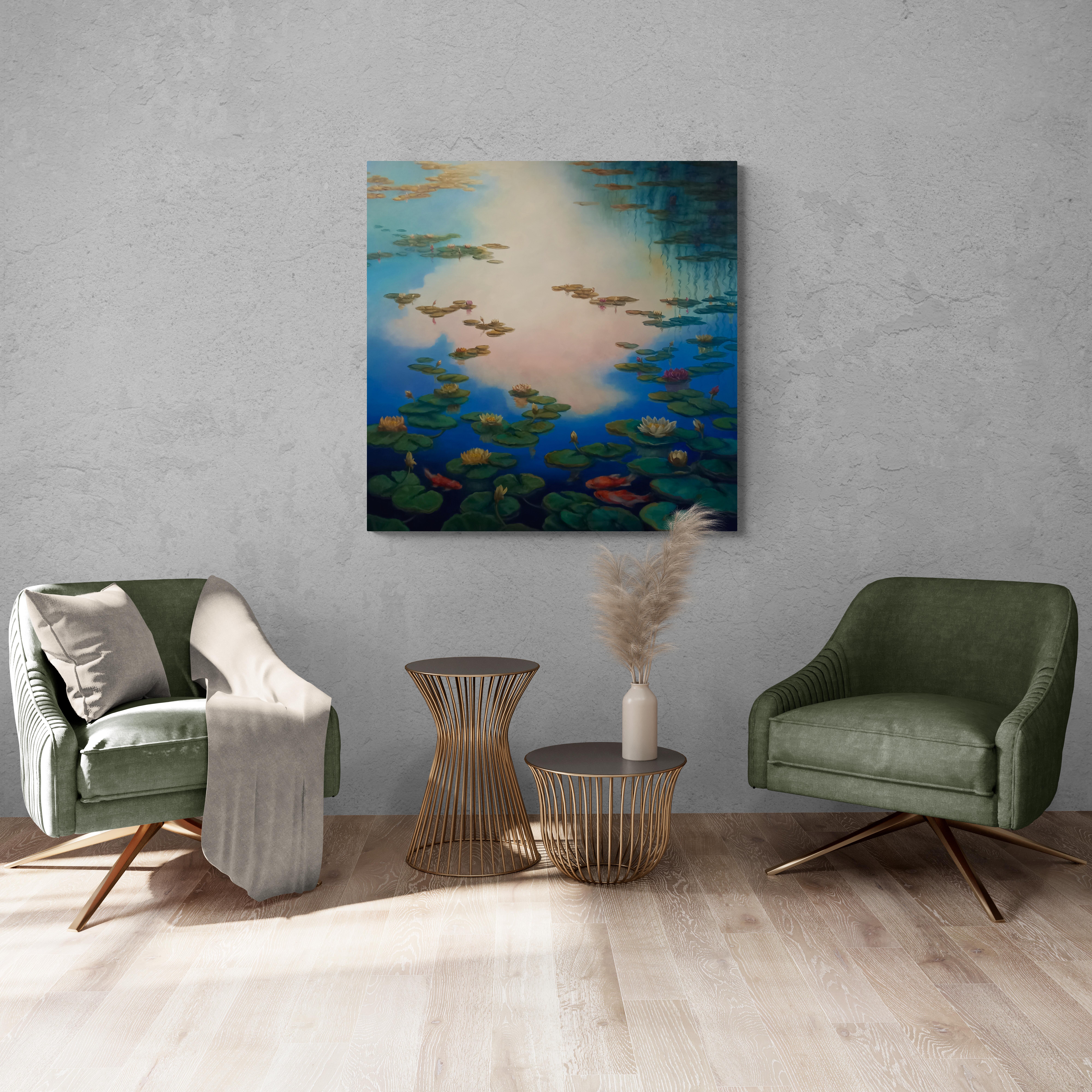Waterlilies, Original Signed Post-Impressionist Landscape Painting on Canvas For Sale 8
