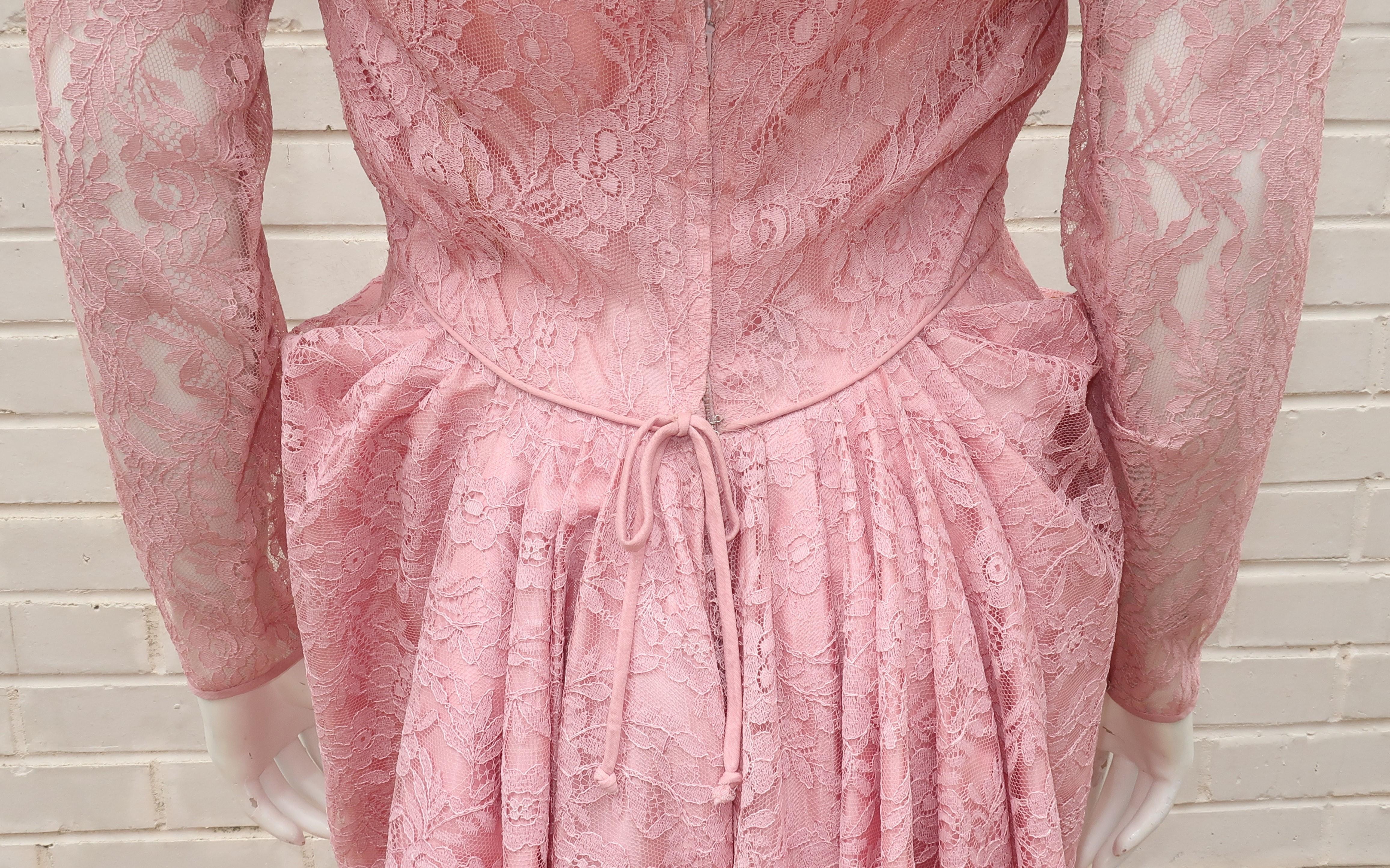 Lee Claire Pink Lace Cocktail Dress, 1950's For Sale 4