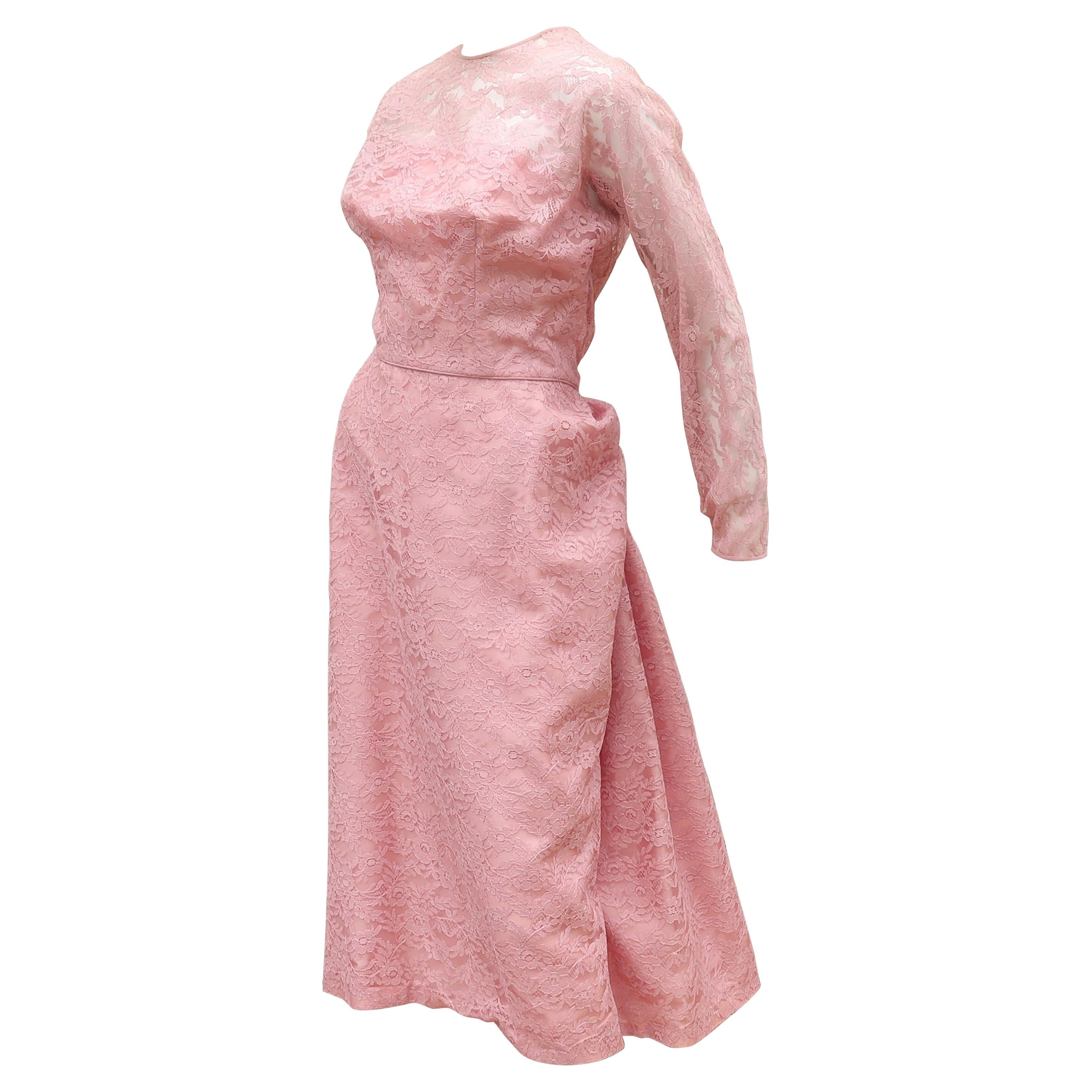 Lee Claire Pink Lace Cocktail Dress, 1950's