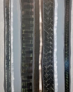 "Antimony" Contemporary Linear Abstraction Black Texture Canvas Painting
