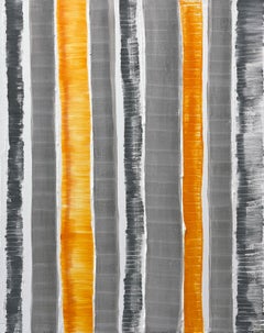 "Barajas" Contemporary Linear Abstraction Yellow, Grey, & White Canvas Painting