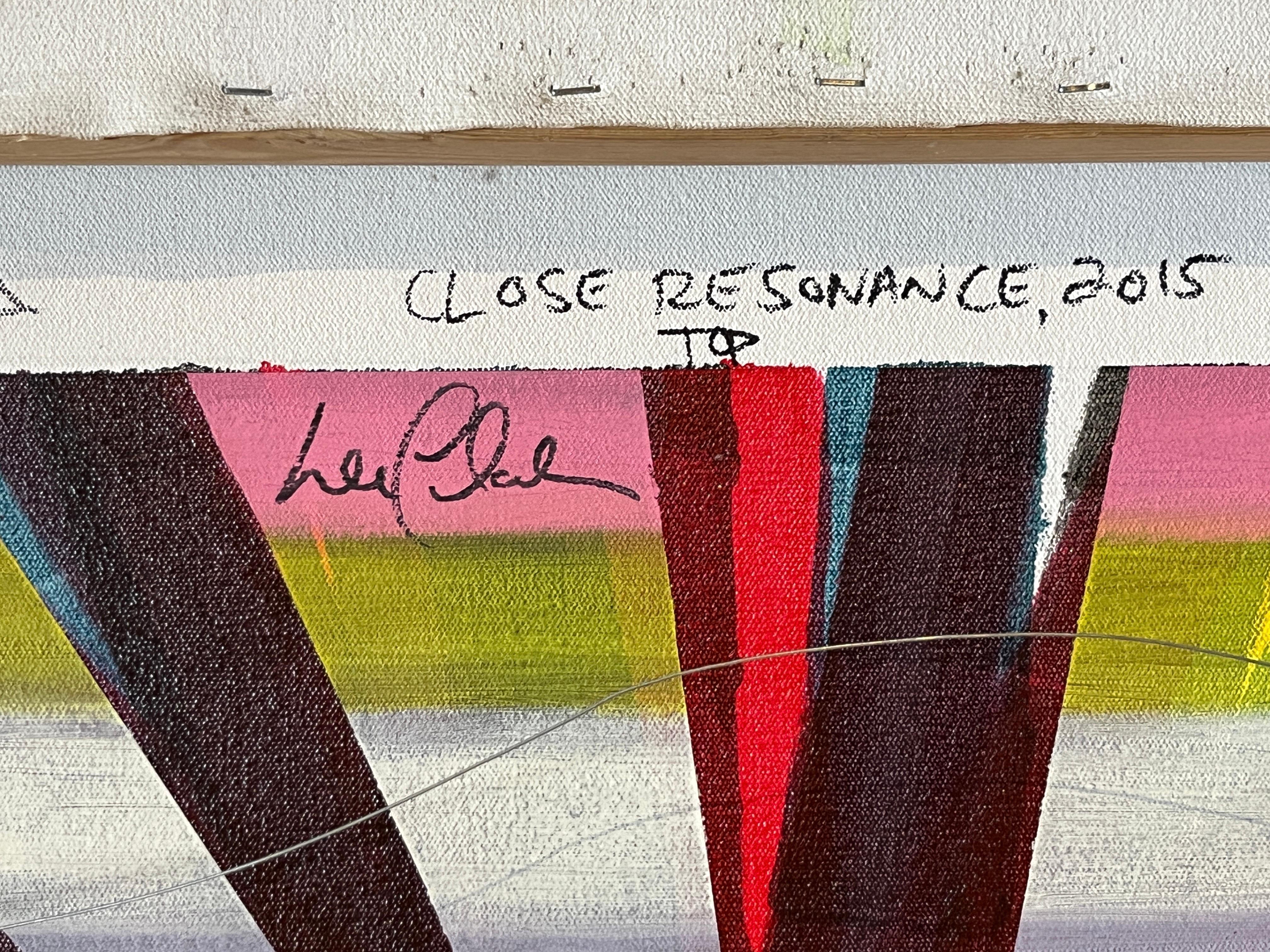 Pittura contemporanea su tela con astrazione lineare blu e rossa 