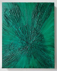 "Deep Jade" Contemporary Abstract Textured Radiating Canvas Painting Lee Clarke