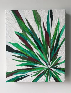 "Green Eyes" Contemporary Abstract Greens & White Texture Painting Lee Clarke