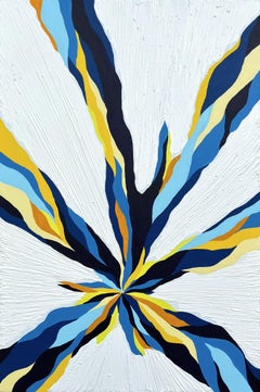 "New Sky" Contemporary Abstract White Blue & Yellow Canvas Painting Lee Clarke