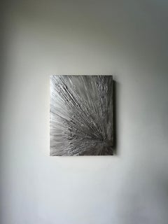 "Silver" Contemporary Abstract Textured Metallic Panel Painting Lee Clarke