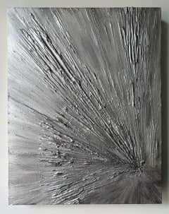 "Silver" Contemporary Abstract Textured Metallic Panel Painting Lee Clarke
