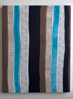 "Waterline" Contemporary Linear Abstract Blues & Grays Canvas Painting