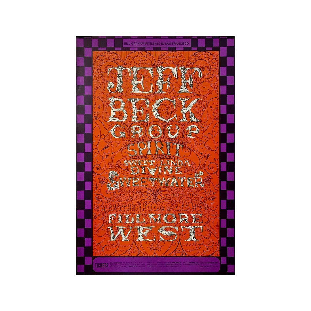 Psychedelic poster from 1968 for the Jeff Beck Group - Print by Lee Conklin