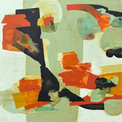 "Campfires" - Stunning Modern Abstract Expressionist in Green and Orange Palette