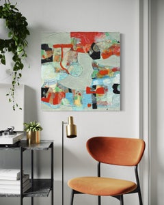 "Moulin Rouge" - Vivid Mixed Media Contemporary Blue and Red Abstract Painting