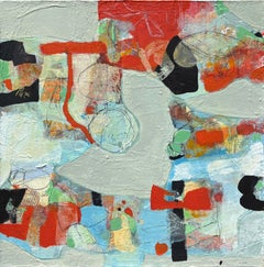 "Moulin Rouge" - Vivid Mixed Media Contemporary Blue and Red Abstract Painting