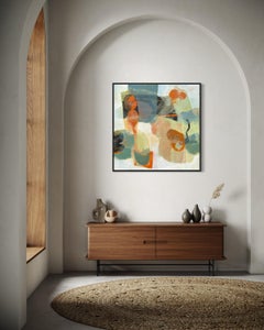 "Road to the Valley" - Pittura acrilica astratta in arancione, blu e toni freddi