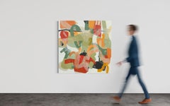 "Sommersalat", große zeitgenössische lebhafte Abstraktion, grün, orange, rot, schwarz