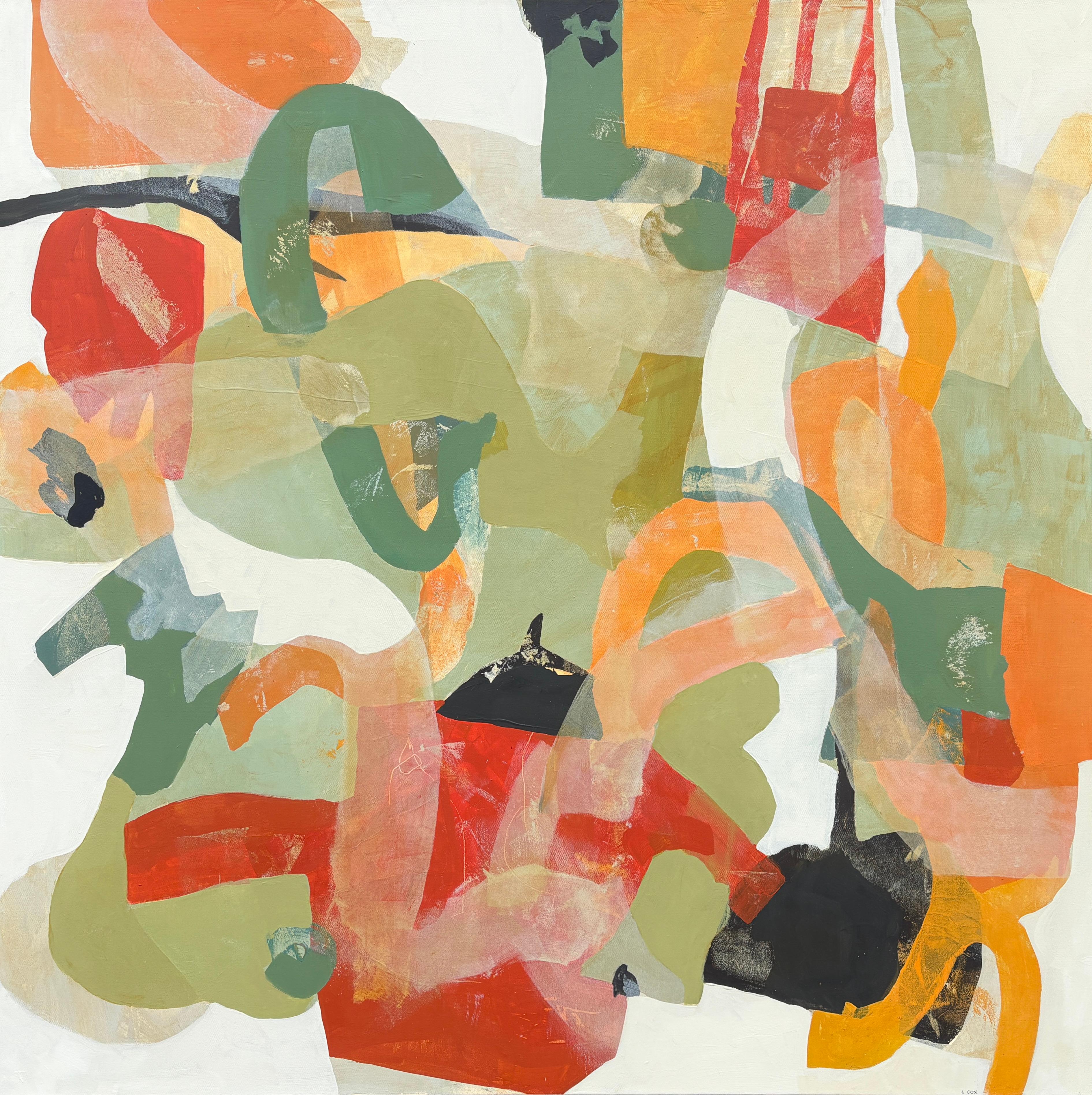 "Summer Salad", Large Contemporary Vibrant Abstract, Green, Orange, Red, Black