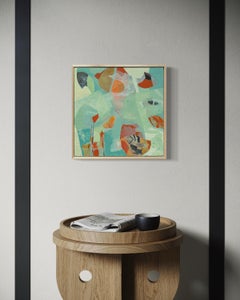 "Tidepool" - Serene Abstract Painting on Wood Panel - Blue Palette with Orange