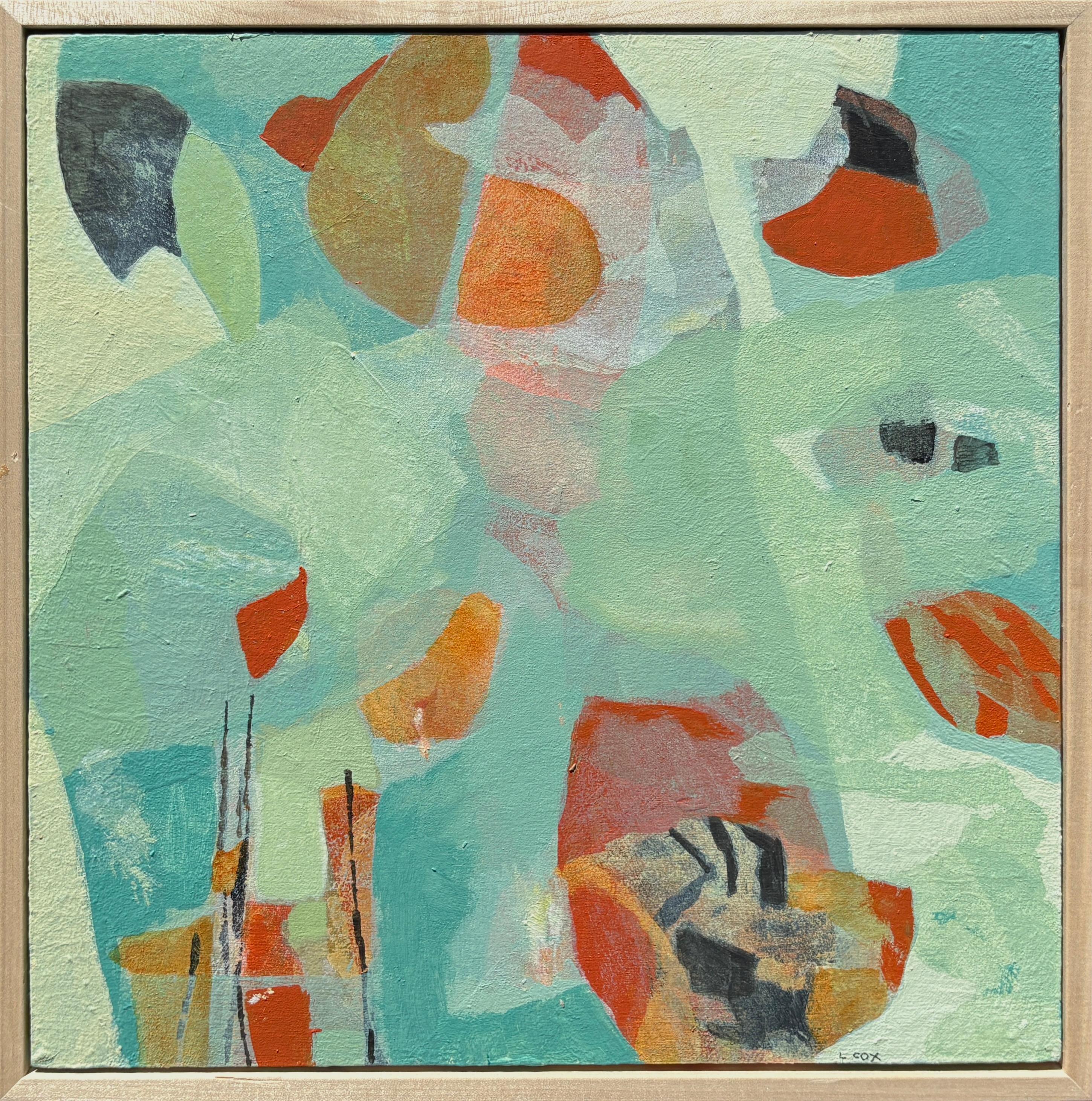 "Tidepool" - Serene Abstract Painting on Wood Panel - Blue Palette with Orange