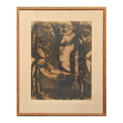 Vintage Untitled Dark Abstract Faces Etching 