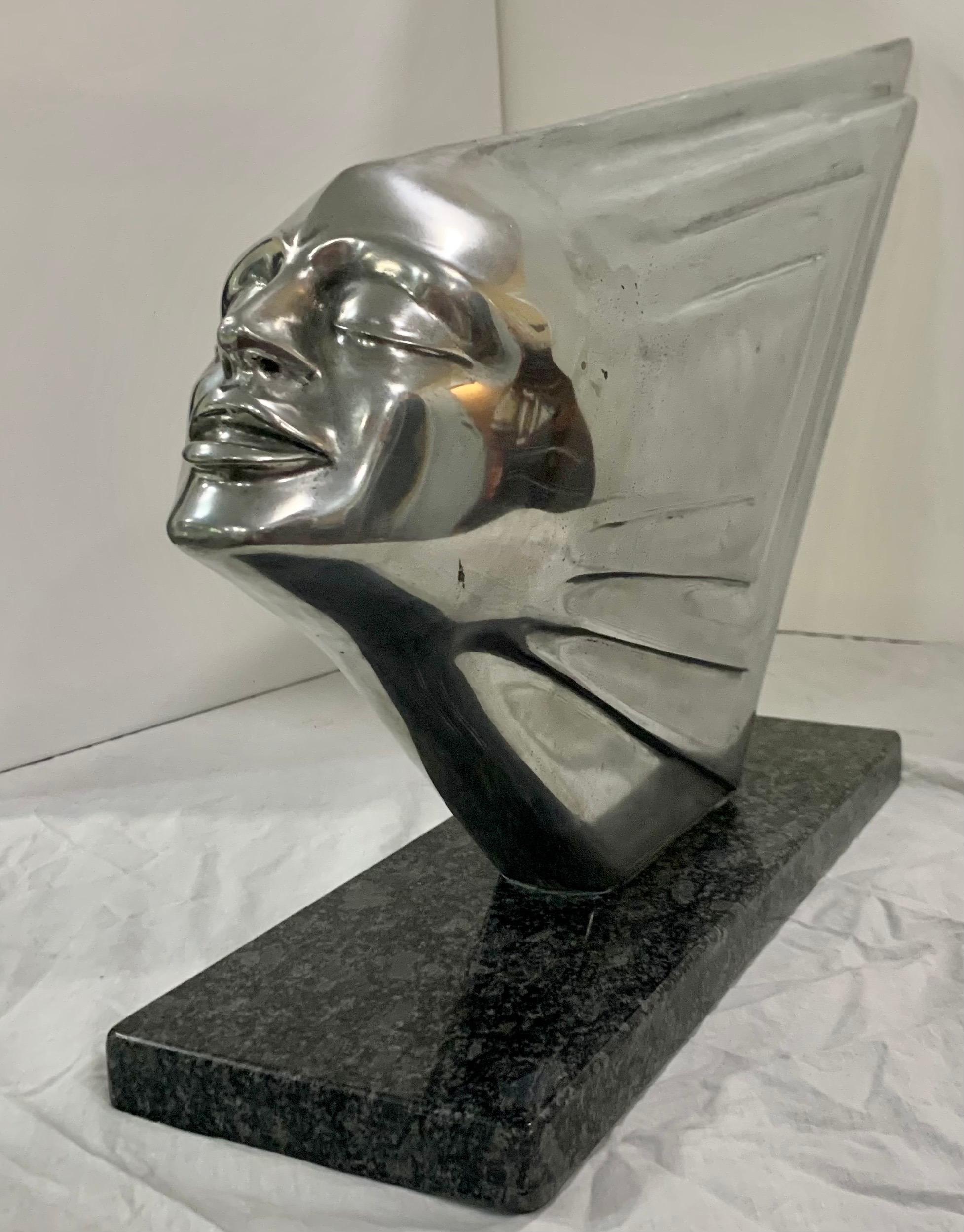 Stunning Lee Duran (1941-2014) aluminum and polished granite sculpture. This important work of art was part of Duran's Chrome Goddess Series Siren Sculptures. There are only five of this sculpture and another five of a slightly smaller sculpture