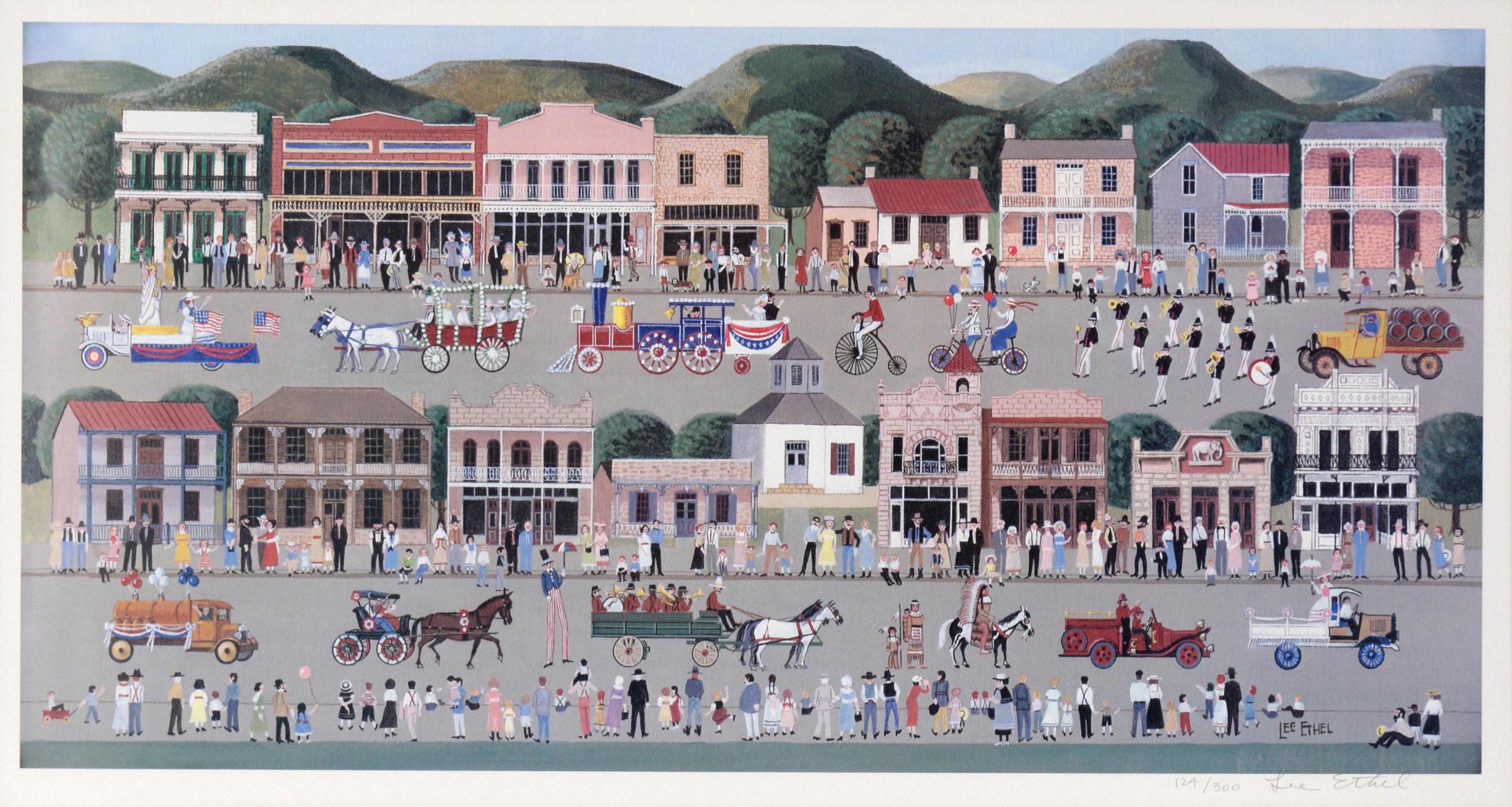 Town Parade - Folk Landscape #124/300 - Print by Lee Ethel