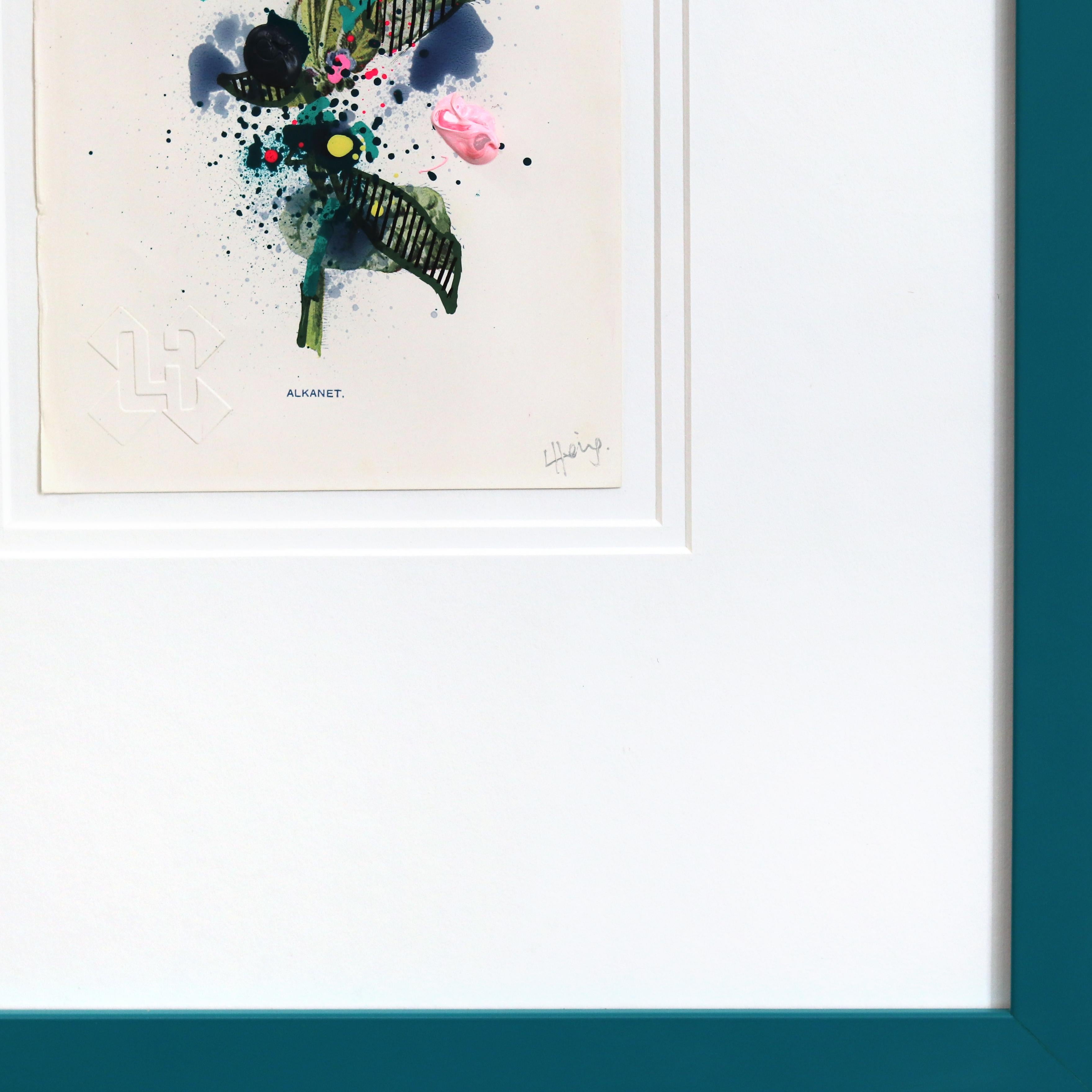 Alkanet - Abstract Colorful Teal Blue Framed Botanical Nature Original Artwork For Sale 1