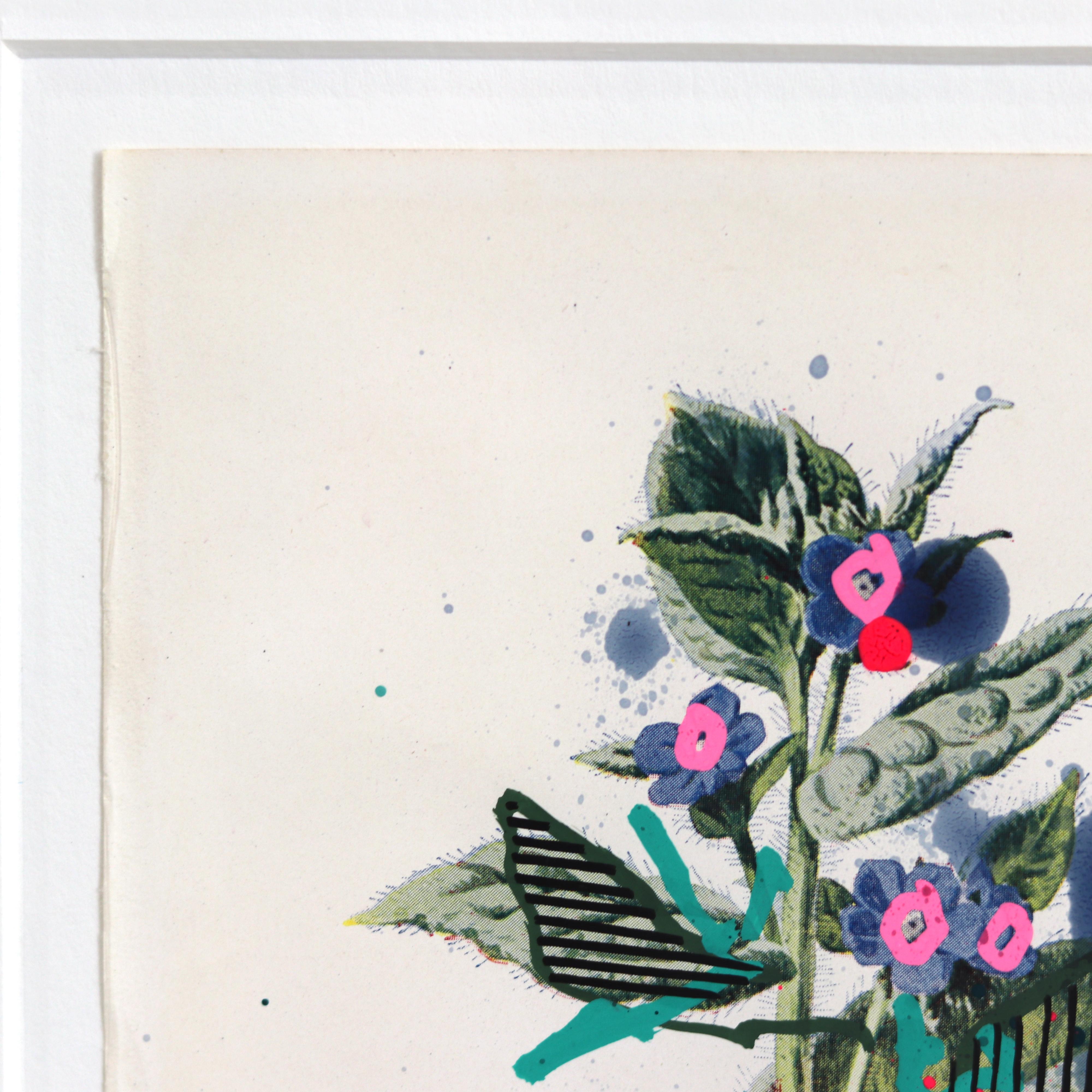 Alkanet - Abstract Colorful Teal Blue Framed Botanical Nature Original Artwork For Sale 3