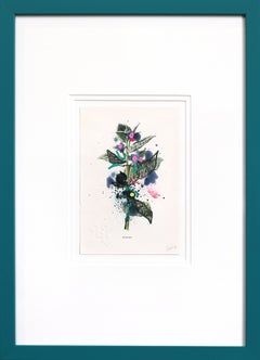 Alkanet - Abstract Colorful Teal Blue Framed Botanical Nature Original Artwork