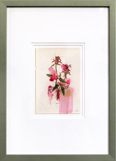 Betony - Original Abstract Framed Floral Botanical Artwork on Antique Book Page