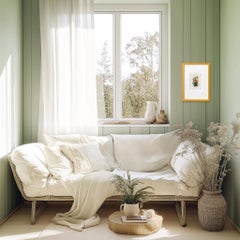 Campion vejiga - Obra de Arte Floral Enmarcada Amarilla sobre Página de Libro Botánico Antiguo