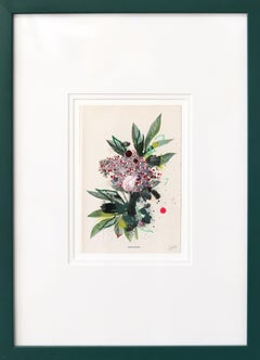 Danewort - Gerahmte dunkelgrüne Ton Floral Kunstwerk auf antiken botanischen Buch Seite