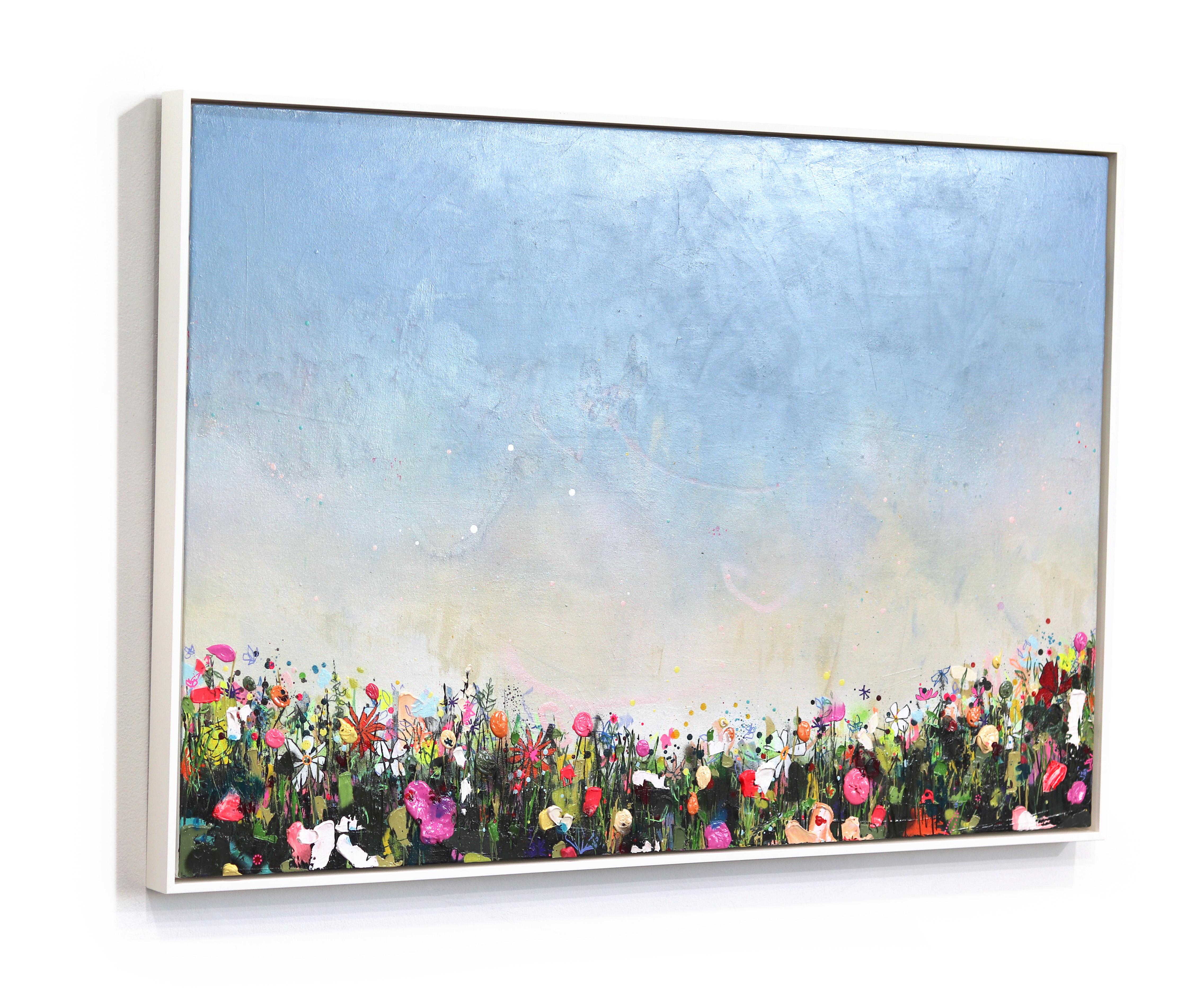 Nubes lejanas - Paisaje azul de colores con textura de flores Obra de arte - Painting Impresionista abstracto de Lee Herring