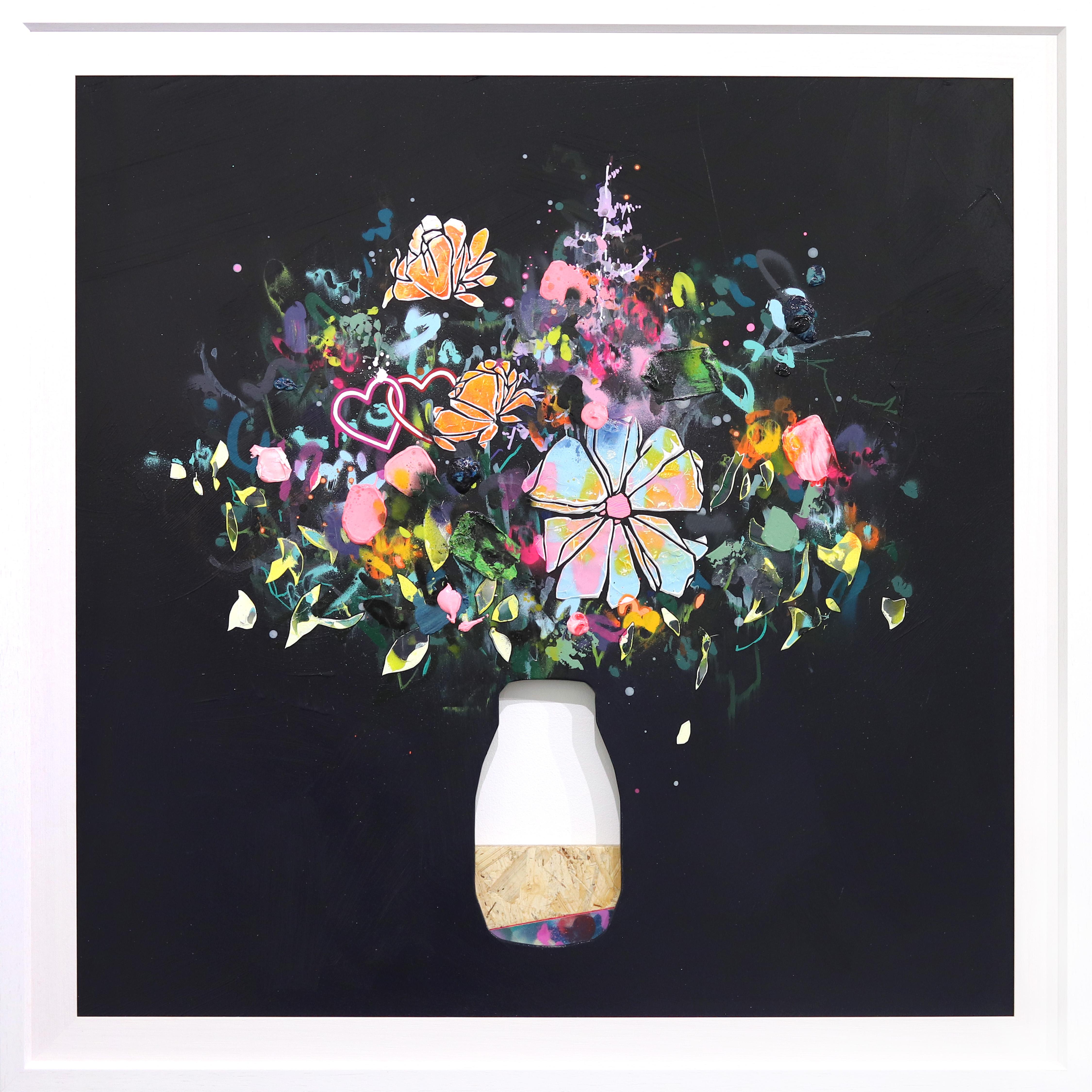 Floral Drama - Colorful Mixed Media Still Life Artwork