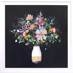 Floral Drama - Colorful Mixed Media Still Life Artwork