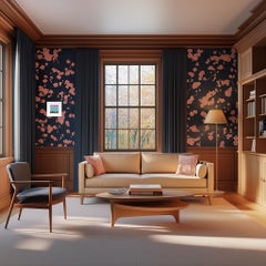 Geometric Azuer - Modern Framed Moody Abstract Landscape Mixed Media Artwork