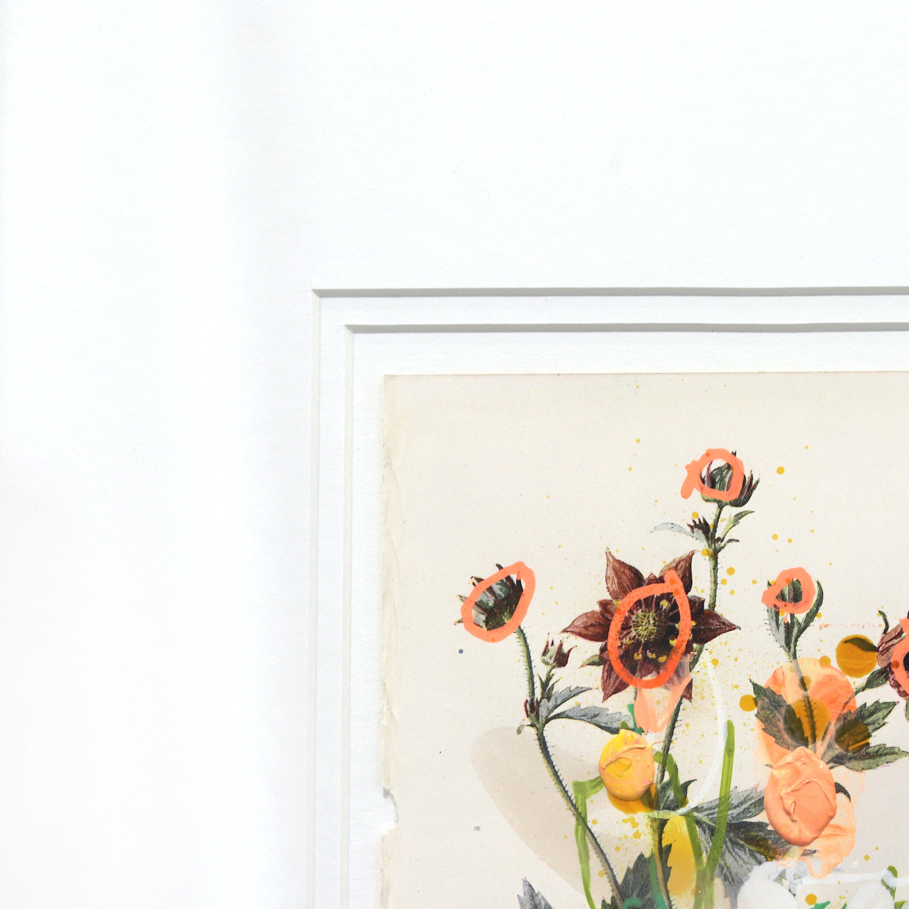 Potentille des marais - Œuvre d'art florale originale encadrée sur une page de livre botanique ancien en vente 2