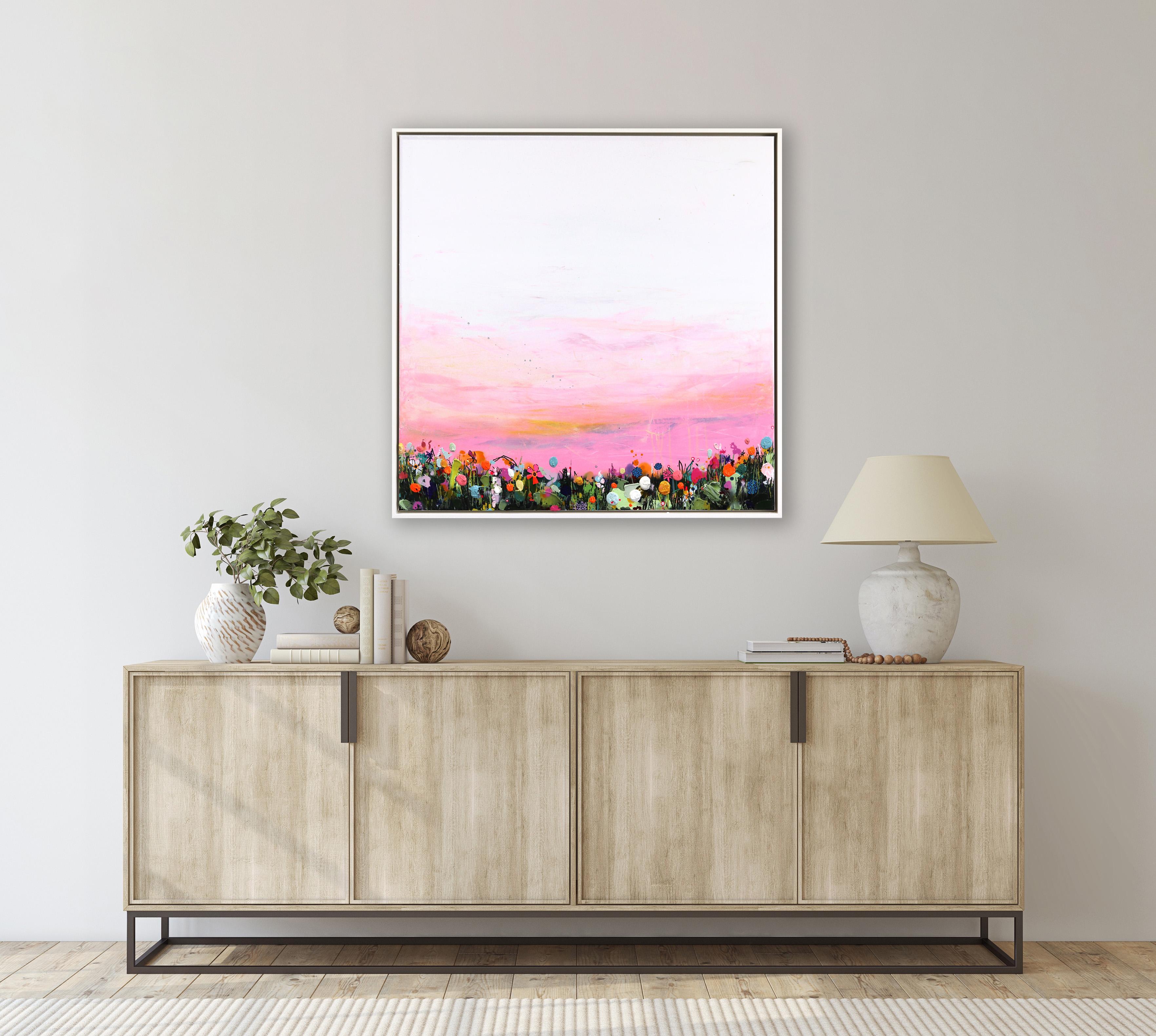 Amanecer en colores pastel - Paisaje de color rosa en técnica mixta Obra de arte inspirada en la naturaleza - Painting de Lee Herring