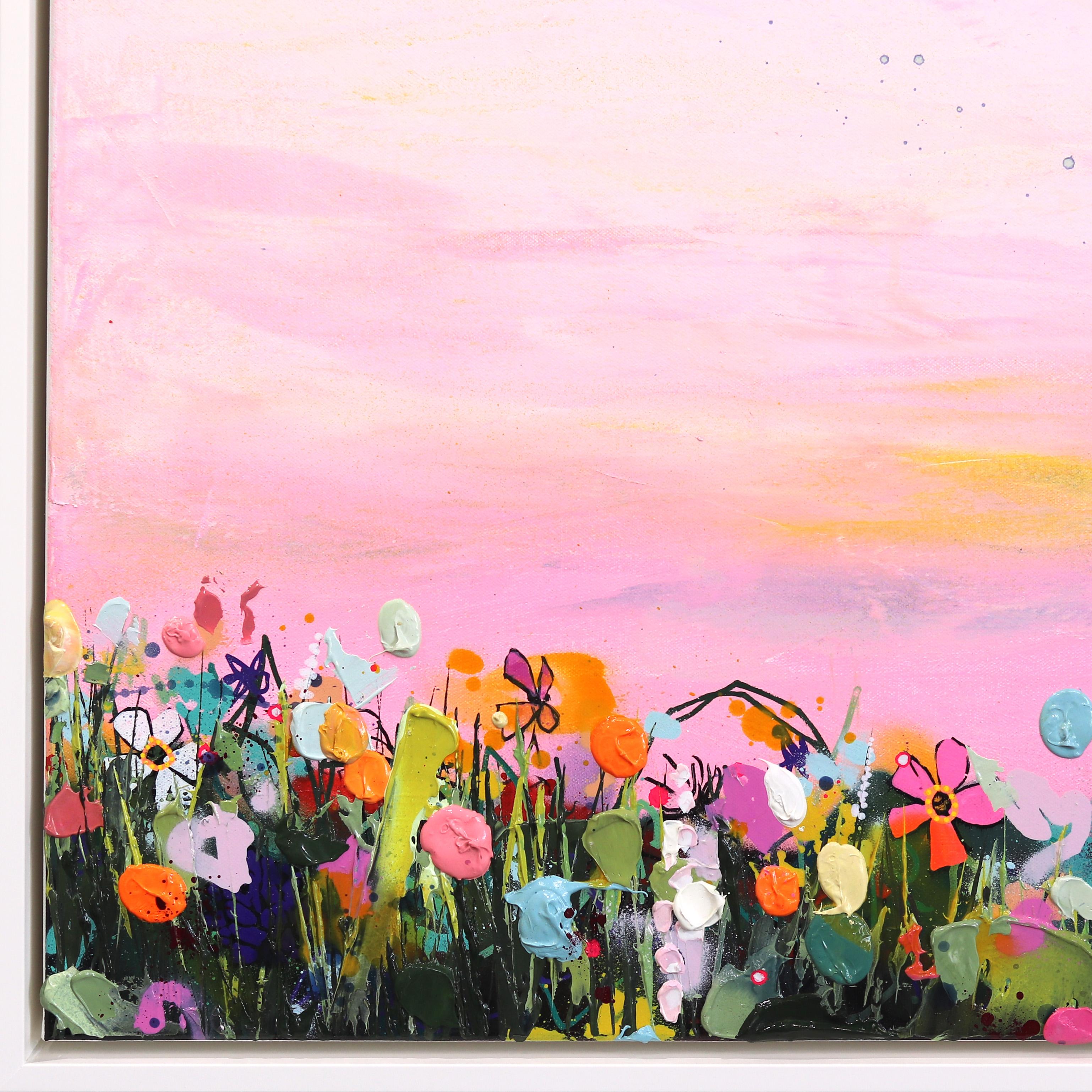 Amanecer en colores pastel - Paisaje de color rosa en técnica mixta Obra de arte inspirada en la naturaleza - Painting Impresionista abstracto de Lee Herring