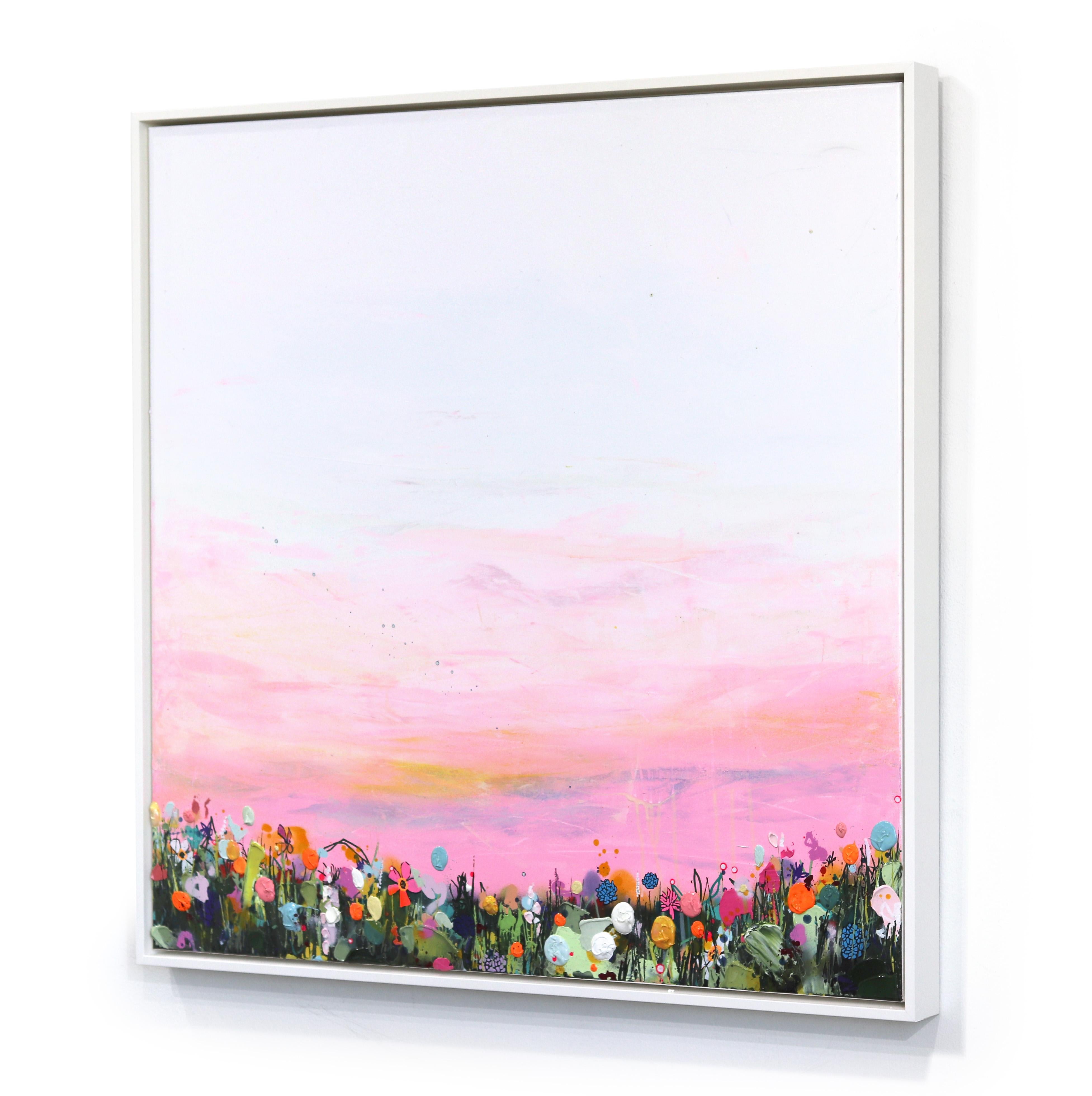 Amanecer en colores pastel - Paisaje de color rosa en técnica mixta Obra de arte inspirada en la naturaleza - Landscape Painting Rosa de Lee Herring