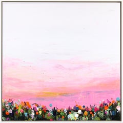 Amanecer en colores pastel - Paisaje de color rosa en técnica mixta Obra de arte inspirada en la naturaleza