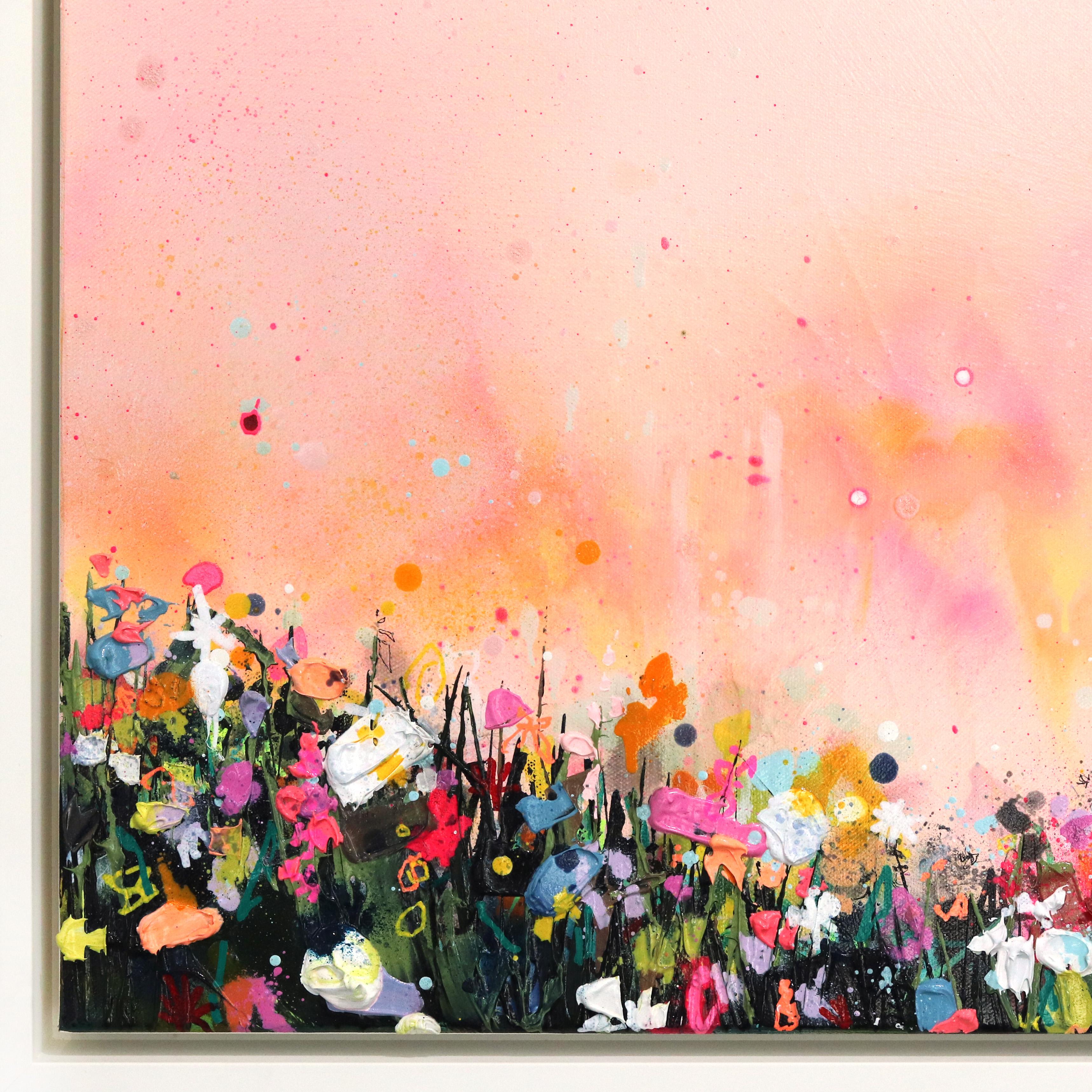 Resplandor de melocotón - Arte moderno, abstracto, vibrante, con textura, inspirado en la naturaleza, en técnica mixta - Landscape Painting Naranja de Lee Herring