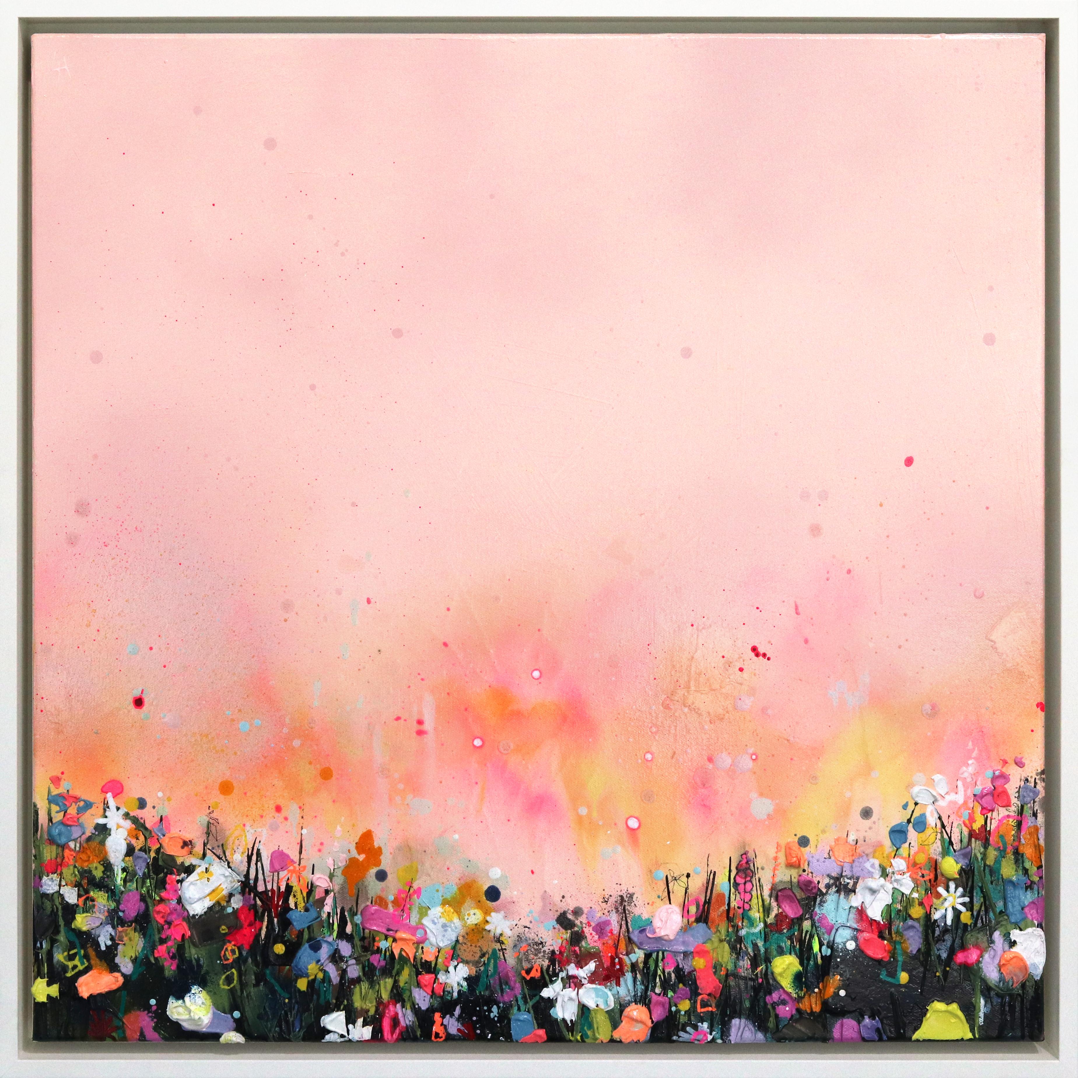 Resplandor de melocotón - Arte moderno, abstracto, vibrante, con textura, inspirado en la naturaleza, en técnica mixta