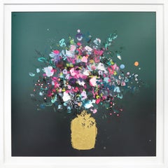 Precious Bouquet- Framed Colorful Textural Mixed Media Still Life Floral Artwork