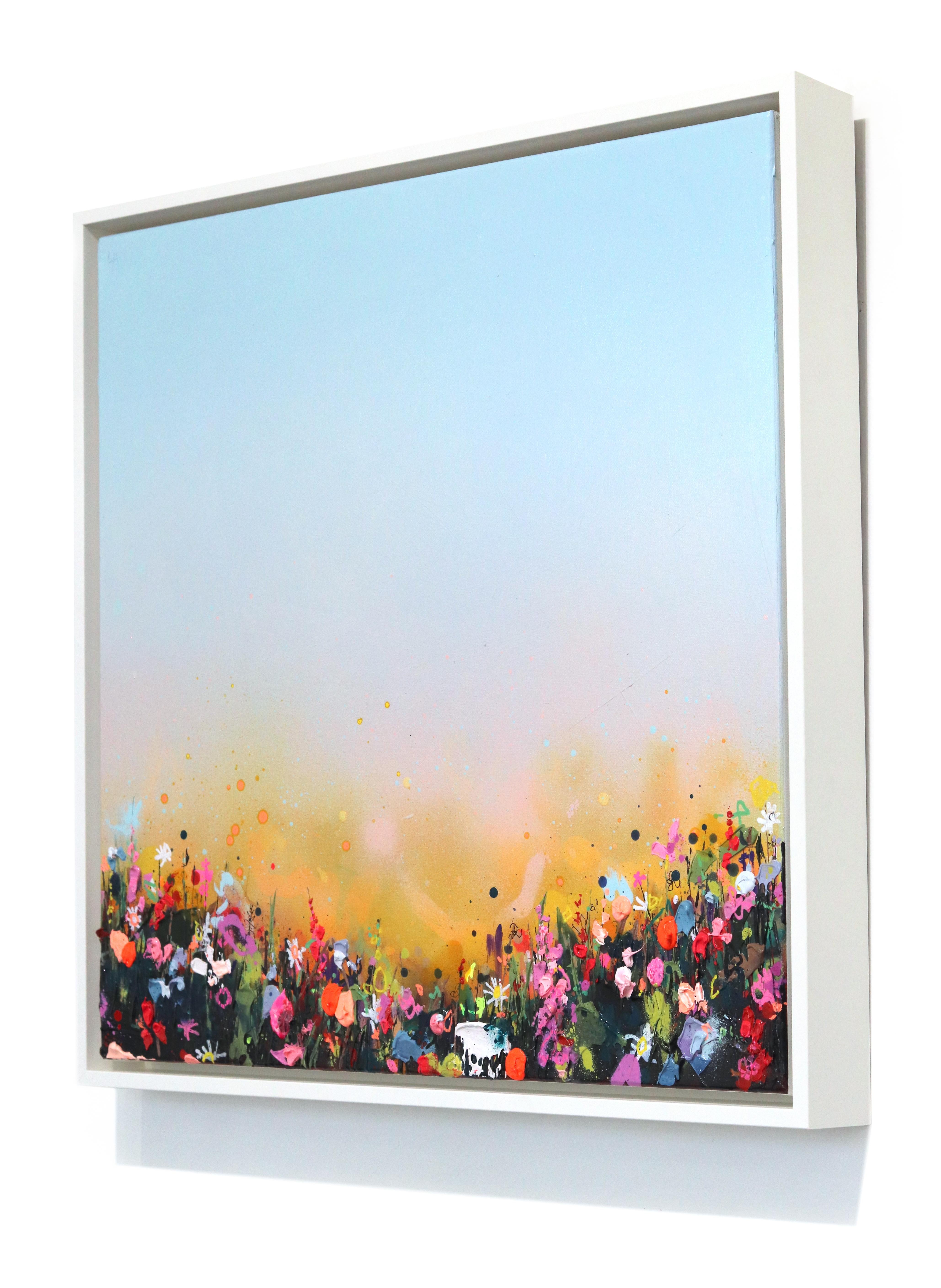 Primavera abrasadora - Paisaje floral abstracto con textura de colores Arte de técnica mixta - Landscape Painting Gris de Lee Herring