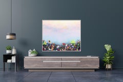Soft Summer - Large Contemporary Abstract Textured Cool Tone Landscape Art