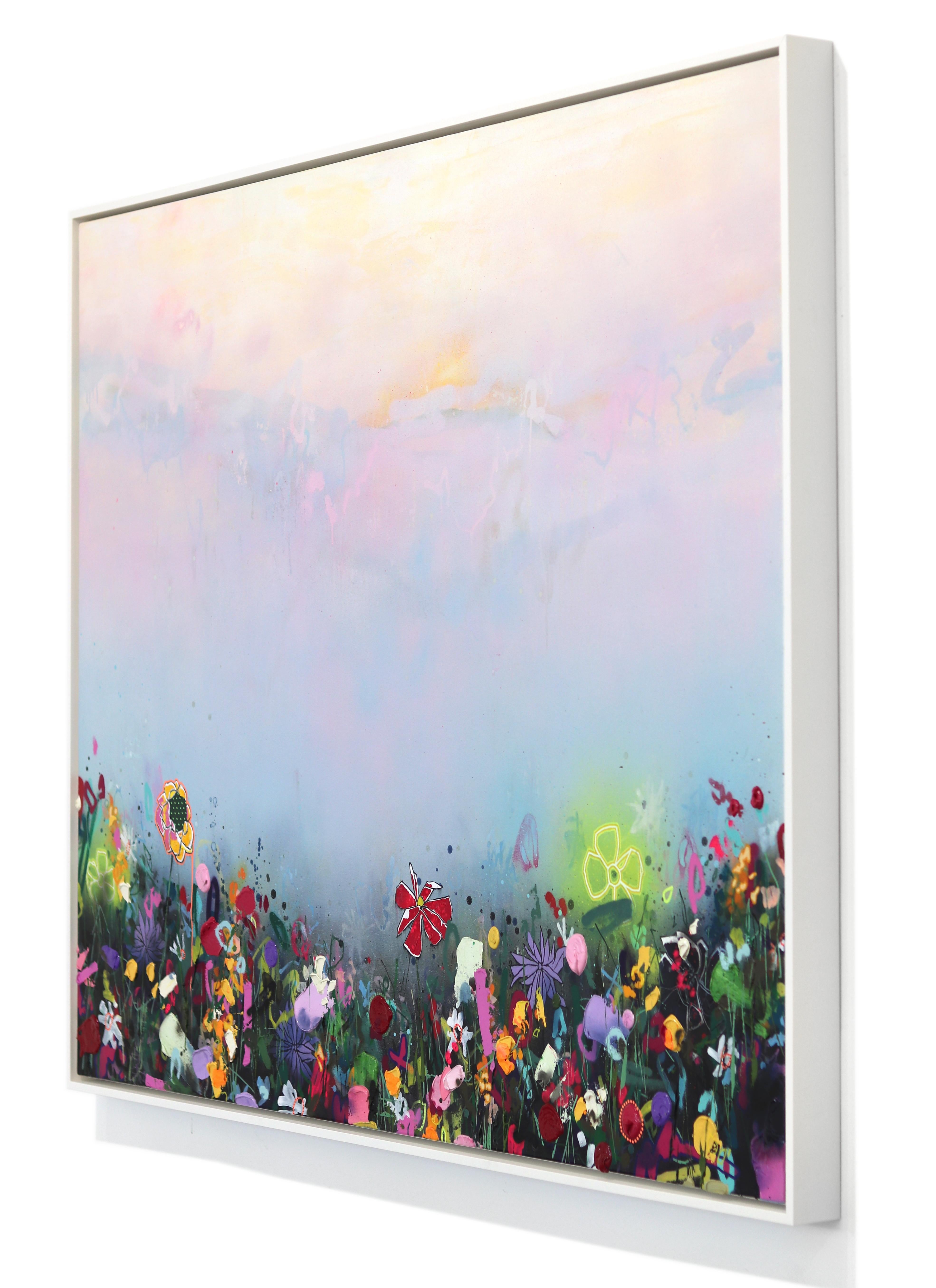 Soft Summer - Large Contemporary Abstract Textured Cool Tone Landscape Art en venta 1