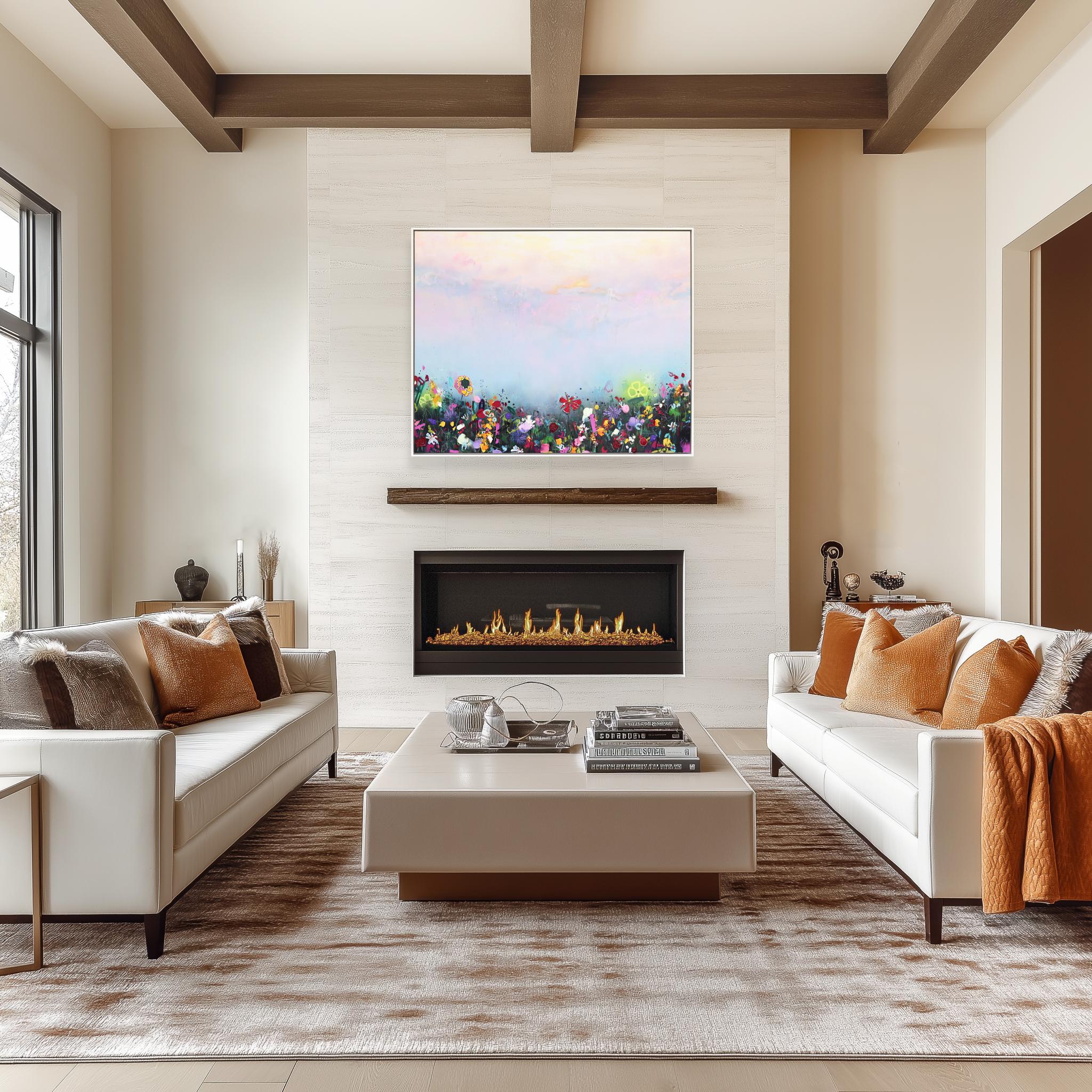 Soft Summer - Large Contemporary Abstract Textured Cool Tone Landscape Art en venta 3