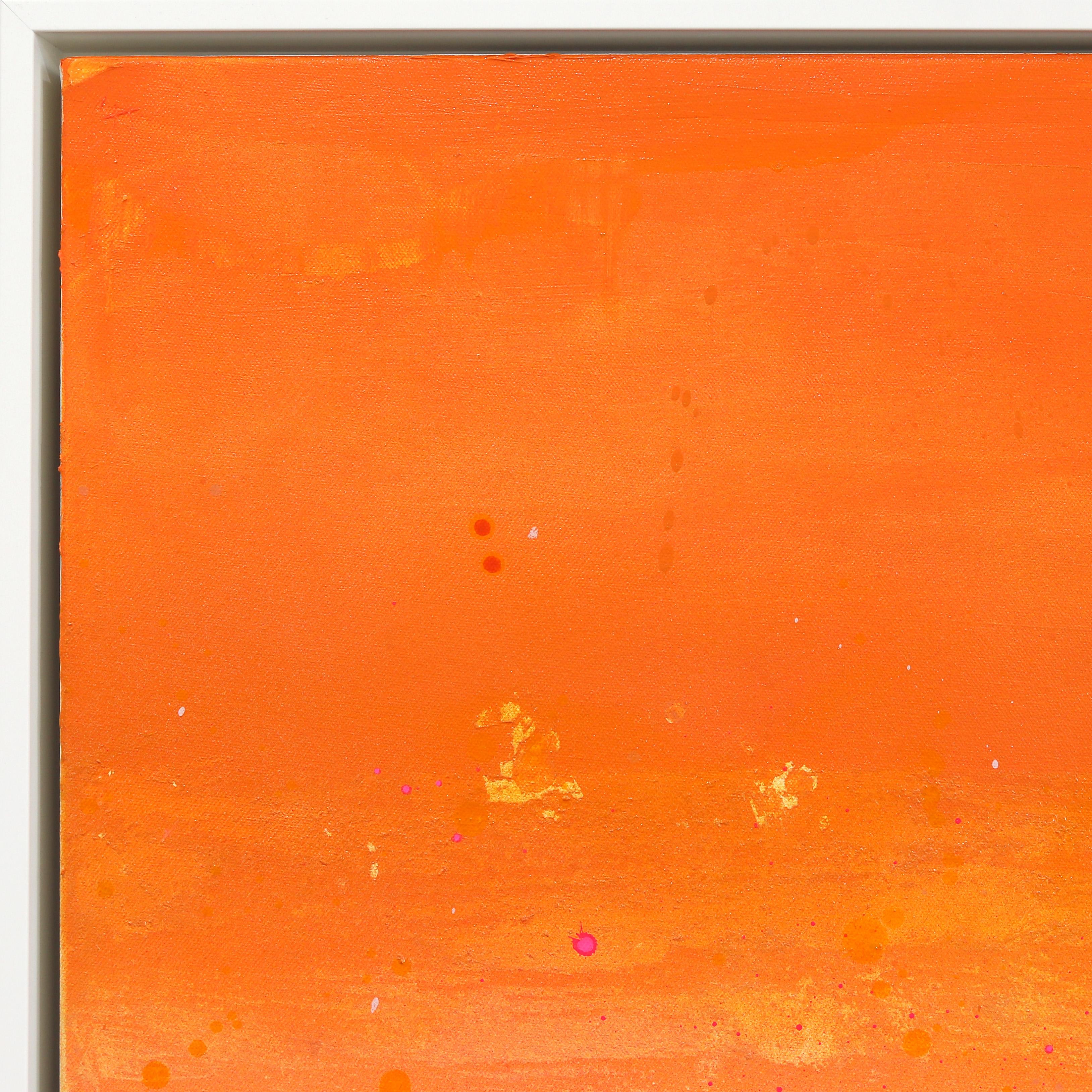 Puesta de sol de los sueños - Obra de arte grande enmarcada en técnica mixta naranja vibrante con paisaje - Landscape Painting Naranja de Lee Herring