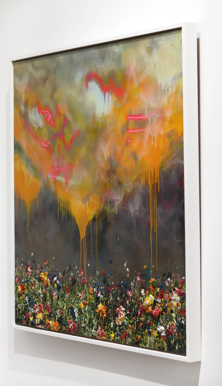 Lee Herring Thunderous Glow Original Textural Floral Artwork For