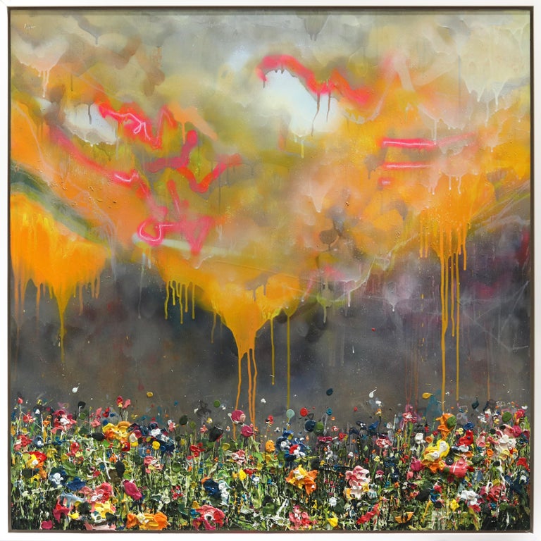 Lee Herring Thunderous Glow Original Textural Floral Artwork For