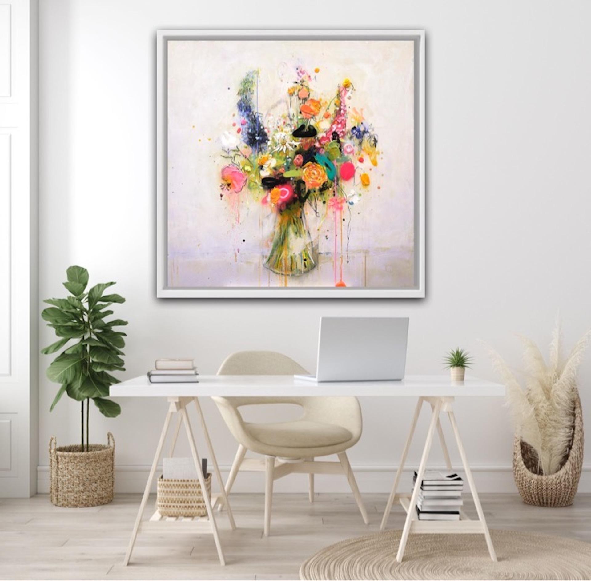 Blazing Stems – 90 x 90cms BY LEE HERRING, Contemporary Still Life Floral Print 3
